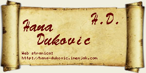 Hana Duković vizit kartica